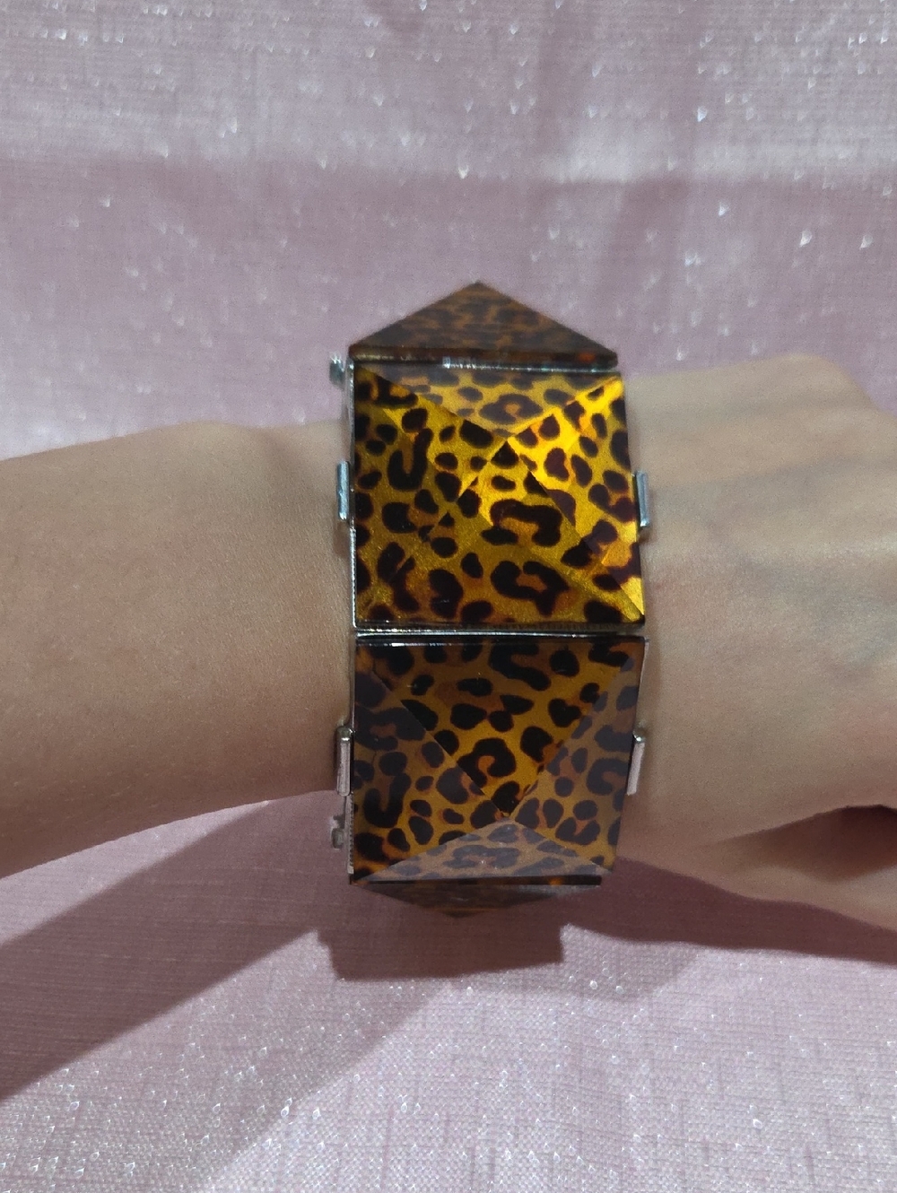 Leopard Print Geometric Panel Bracelet - Amber Brown